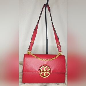 Tory Burch Red Leather Bag with Gold Accents